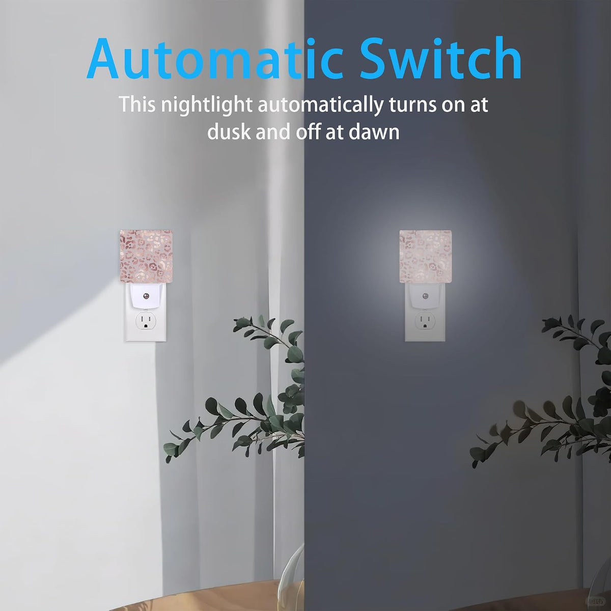 Night Lights Plug into Wall Rose Gold Leopard Night Lights Dusk to Dawn Sensor Led Lamp for Women Men,Led Lights for Stairway/Hallway/Bedroom,0.5W