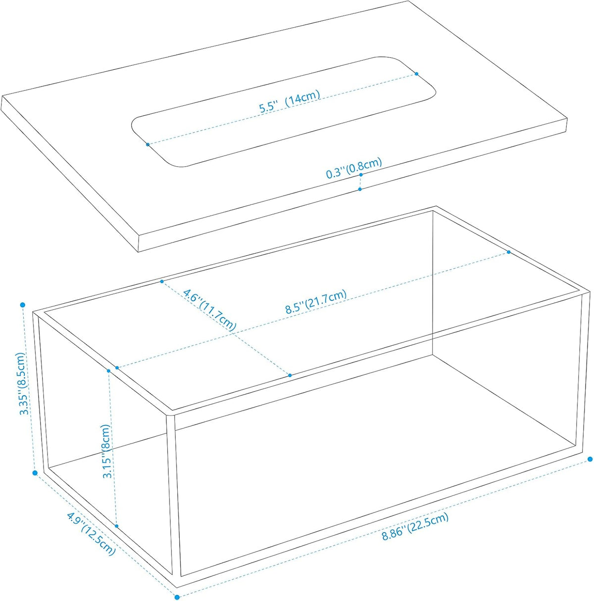 SANRUI Clear Acrylic Facial Tissue Box Cover Holder with 8mm Top Lid Rectangle Napkin Dispenser Organizer for Bathroom, Kitchen and Office Desk