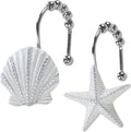 Coastal Seashell Shower Curtain Hooks, Under the Sea Beach Starfish Bathroom Shower Curtain Hooks Rust Proof, 5 Roller Ring Balls White Decorative Shower Hooks for Shower Curtain, Set of 12