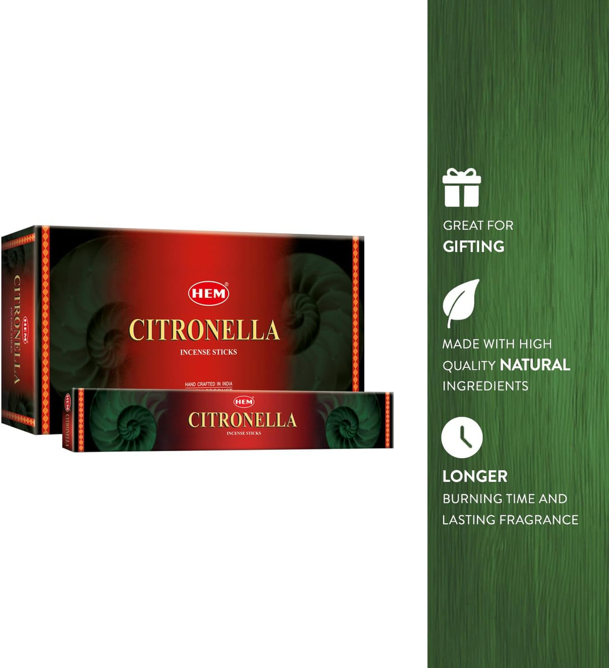 HEM Citronella Jumbo Incense Sticks – 16 Inch Long | Set of 6 Hexagon Boxes (10 Sticks Each, 60 Total) | Fresh Citrus Aroma for Outdoor Use, Relaxing Home Fragrance