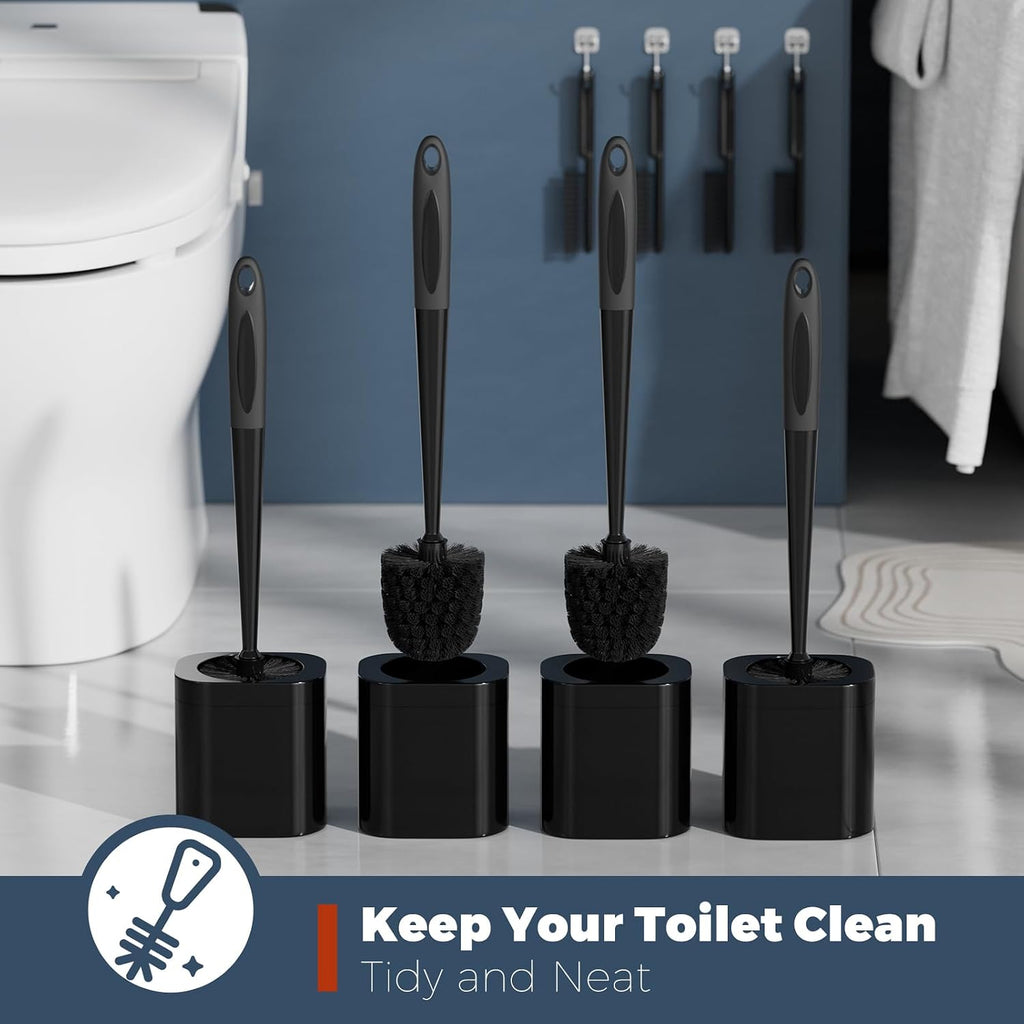 Holaloha Toilet Brush and Holder Set, Space Saving, 4 Pack, Black