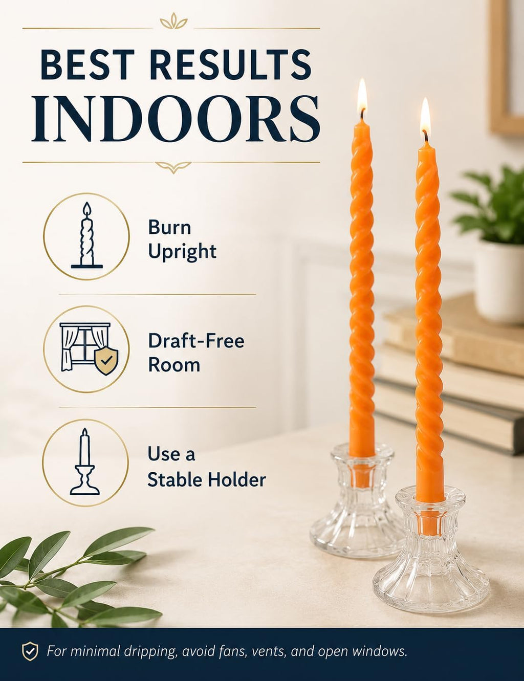 10 Inch 3 White and 3 Orange Spiral Taper Candle Set, Unscented Dripless Candlesticks for Fall Harvest Halloween Thanksginving, Holiday Décor, and Festive Dinners