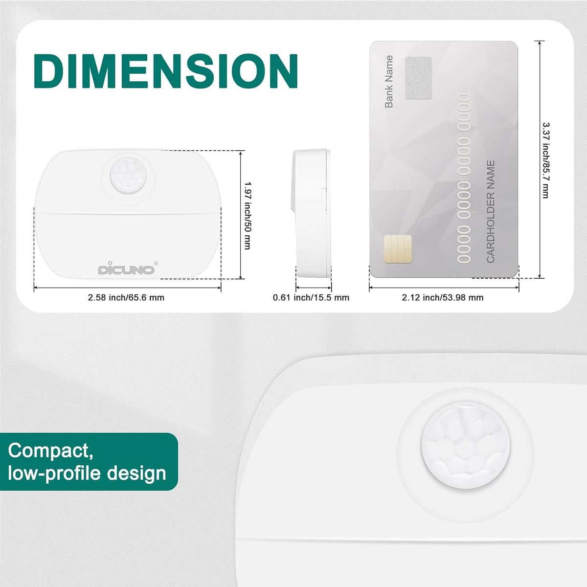 DiCUNO Motion Sensor Night Light, Stick-On, Battery Operated, 3000K, 4-Pack