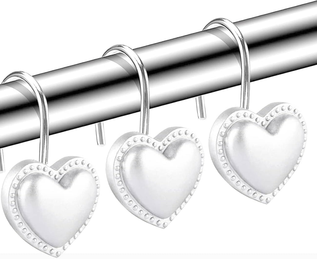12 Pieces Heart Shaped Shower Curtain Hooks, Decorative Valentines Day Curtain Hooks,Stainless Steel Rust Resistant Curtain Rings, White