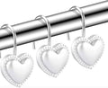 12 Pieces Heart Shaped Shower Curtain Hooks, Decorative Valentines Day Curtain Hooks,Stainless Steel Rust Resistant Curtain Rings, White