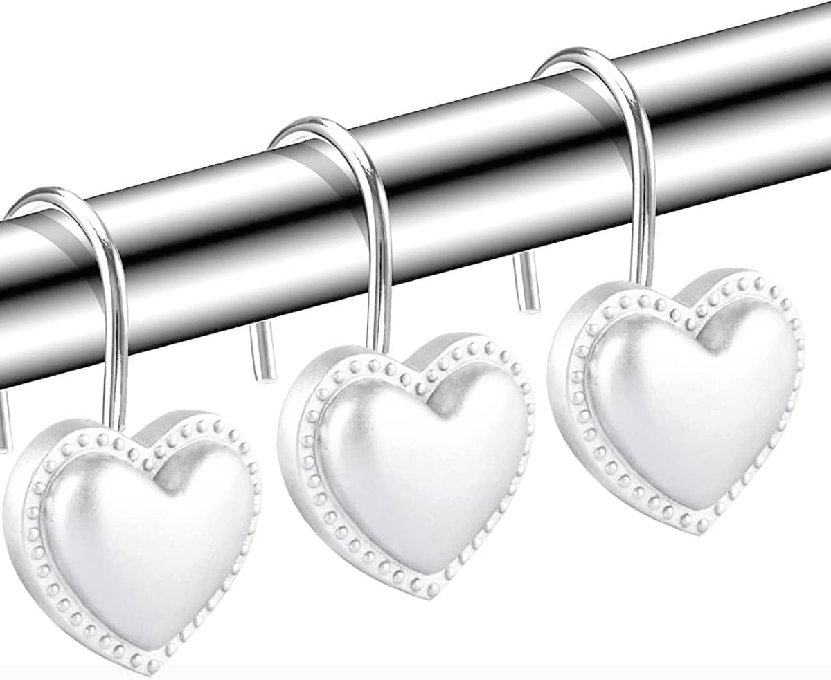 12 Pieces Heart Shaped Shower Curtain Hooks, Decorative Valentines Day Curtain Hooks,Stainless Steel Rust Resistant Curtain Rings, White