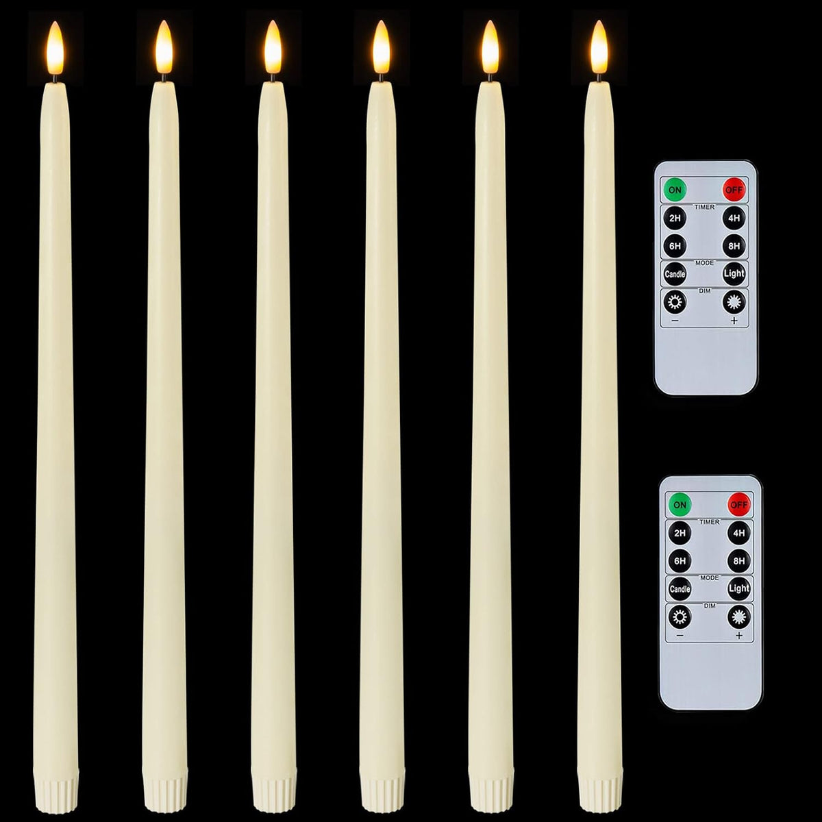Homemory 15 inches Real Wax Flameless Taper Candles with Remote Timer, 6 Pcs Ivory LED Taper Candles Battery Operated with 3D Flickering Flame, Window Candle Led Candlesticks for Dinners Home Decor