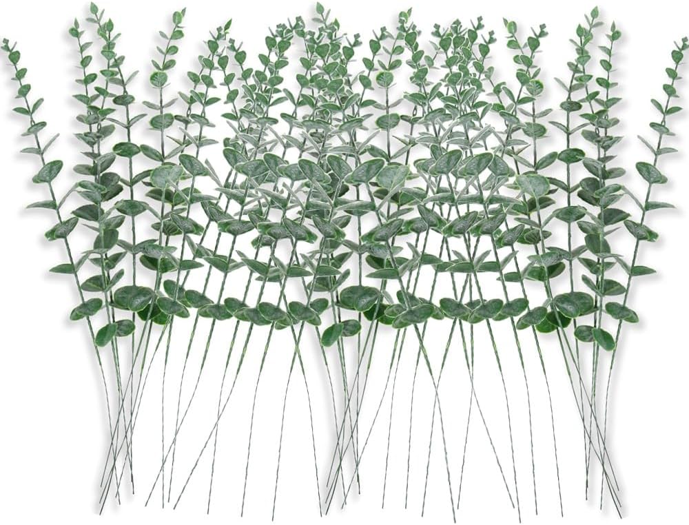 Sivya 40pcs Artificial Eucalyptus Stems, Faux Eucalyptus Leaves for Vase, Wedding Bouquet, Centerpiece, Home Decor