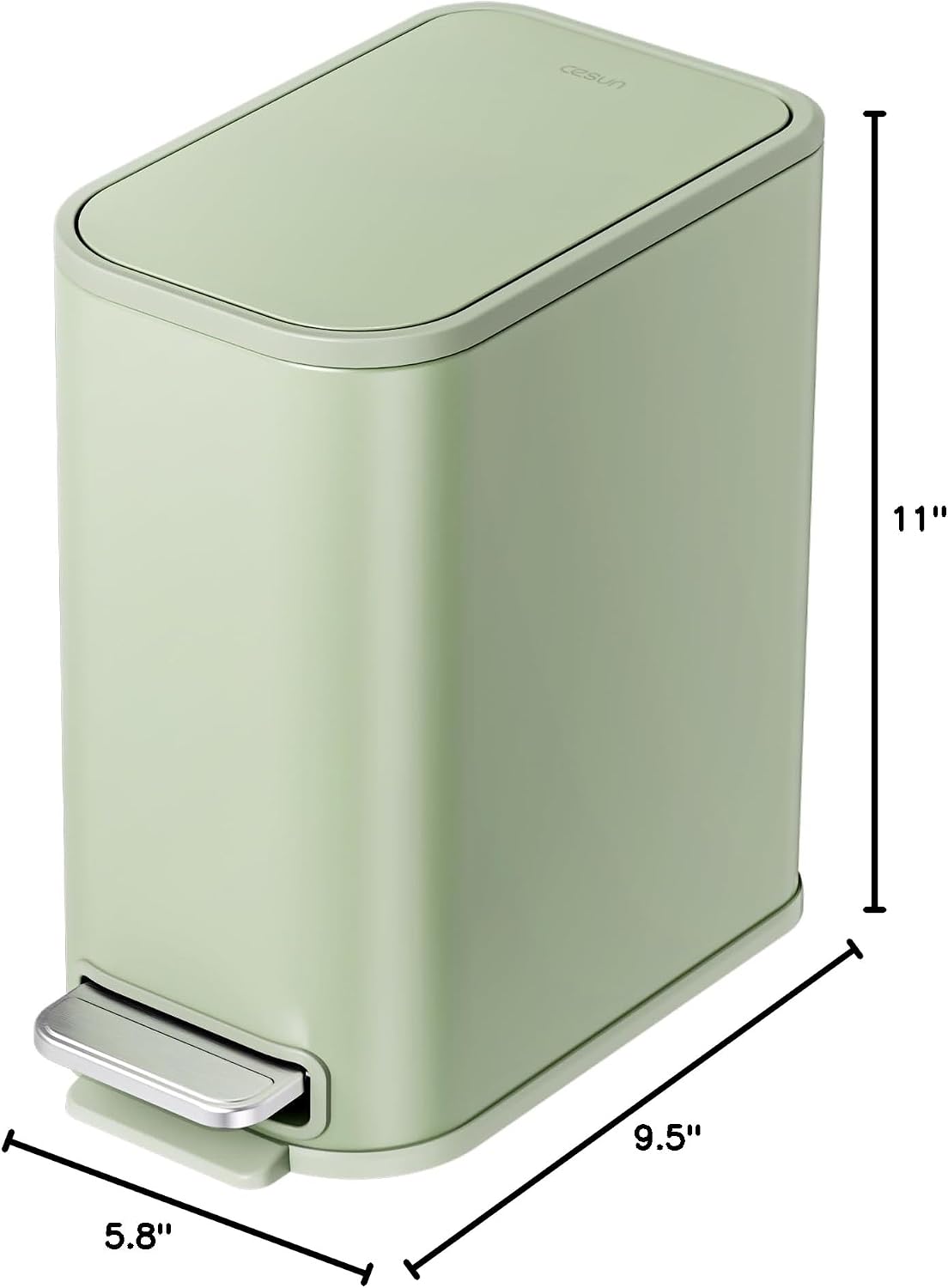 Cesun Small Bathroom Trash Can with Lid Soft Close & Pedal, 1.3 Gal, Green