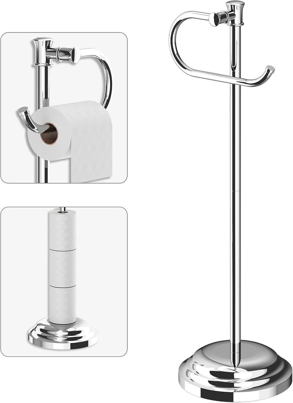 BESy Toilet Paper Holder Floor Stand, Bathroom Freestanding Chrome
