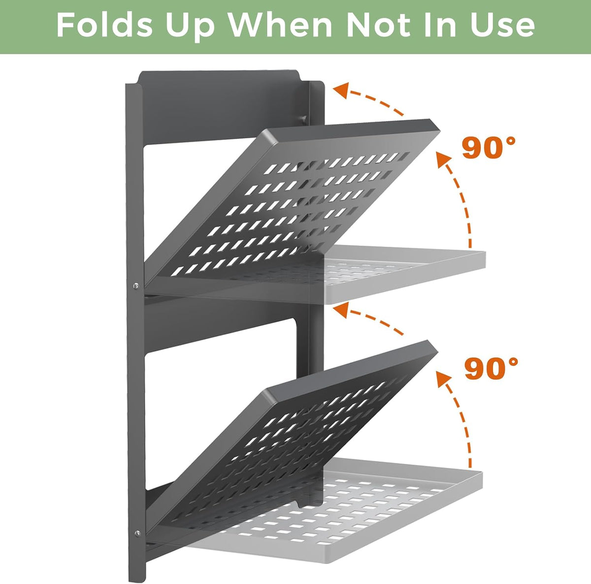 2-Tier Folding Metal Shelf Wall Mounted | Small Foldable Wall Shelf | Dorp Down | Combined Stackable | Double Layer Small Floating Shelf for Laundry Room Bathroom Utility RV | 13.4" (Black)