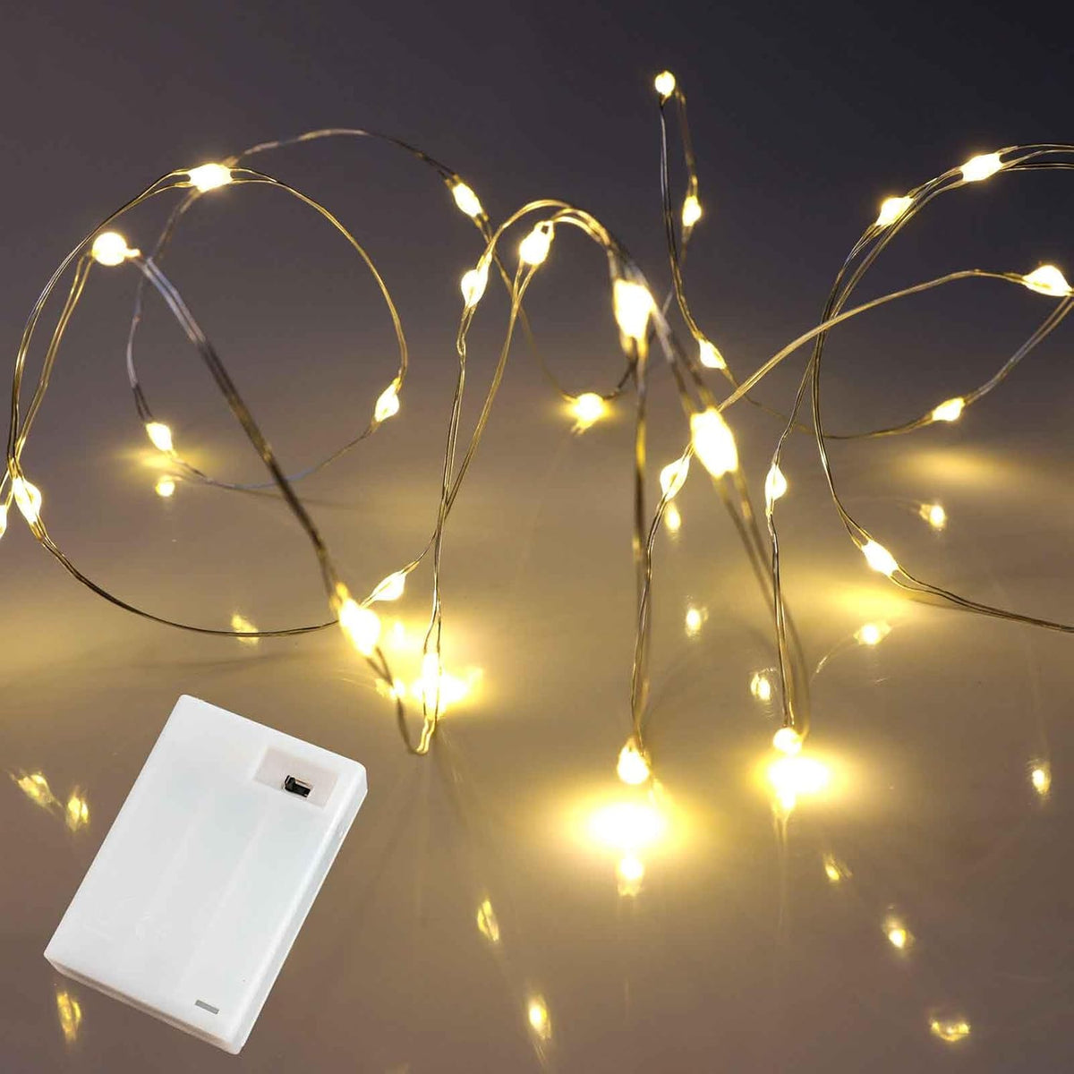 QBIS 40 LED Warm White Fairy Lights, Battery Operated, Silver Wire, 6.5ft