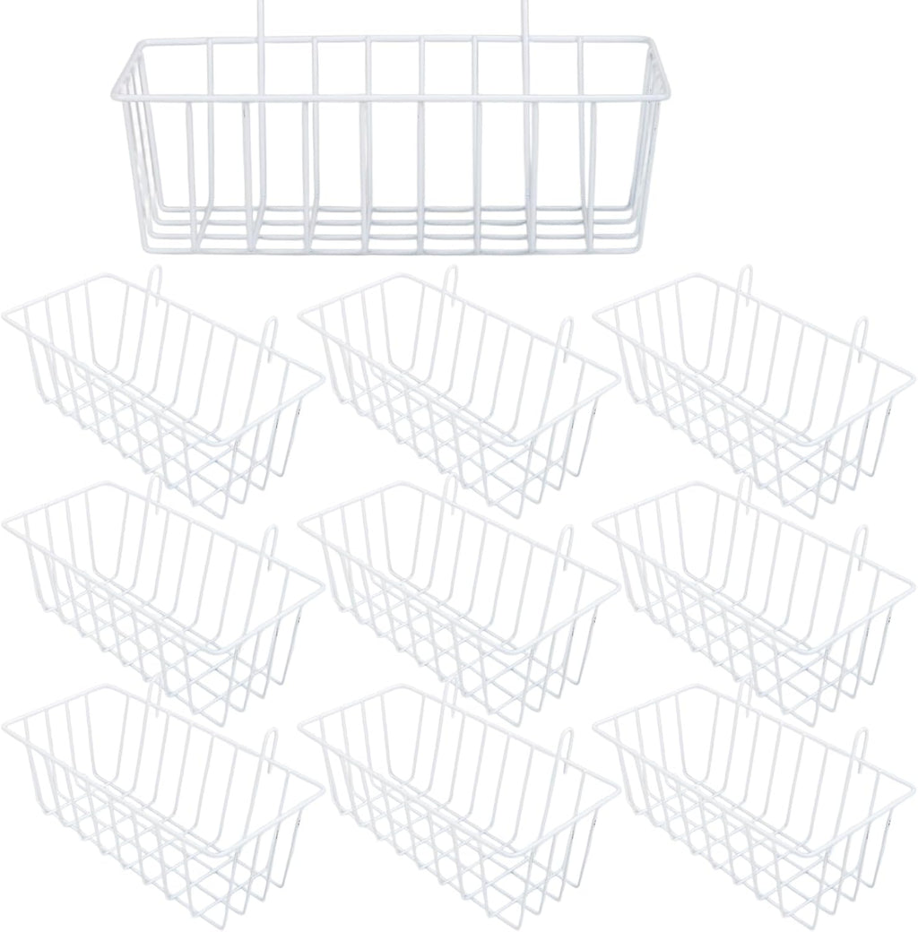 10 Pack Wall Grid Panel Hanging Wire Basket, Metal Wall Storage and Display Basket, Grid Wall Storage Basket for Kitchen, Home Decor Supplies - White (9x3.9x3in)