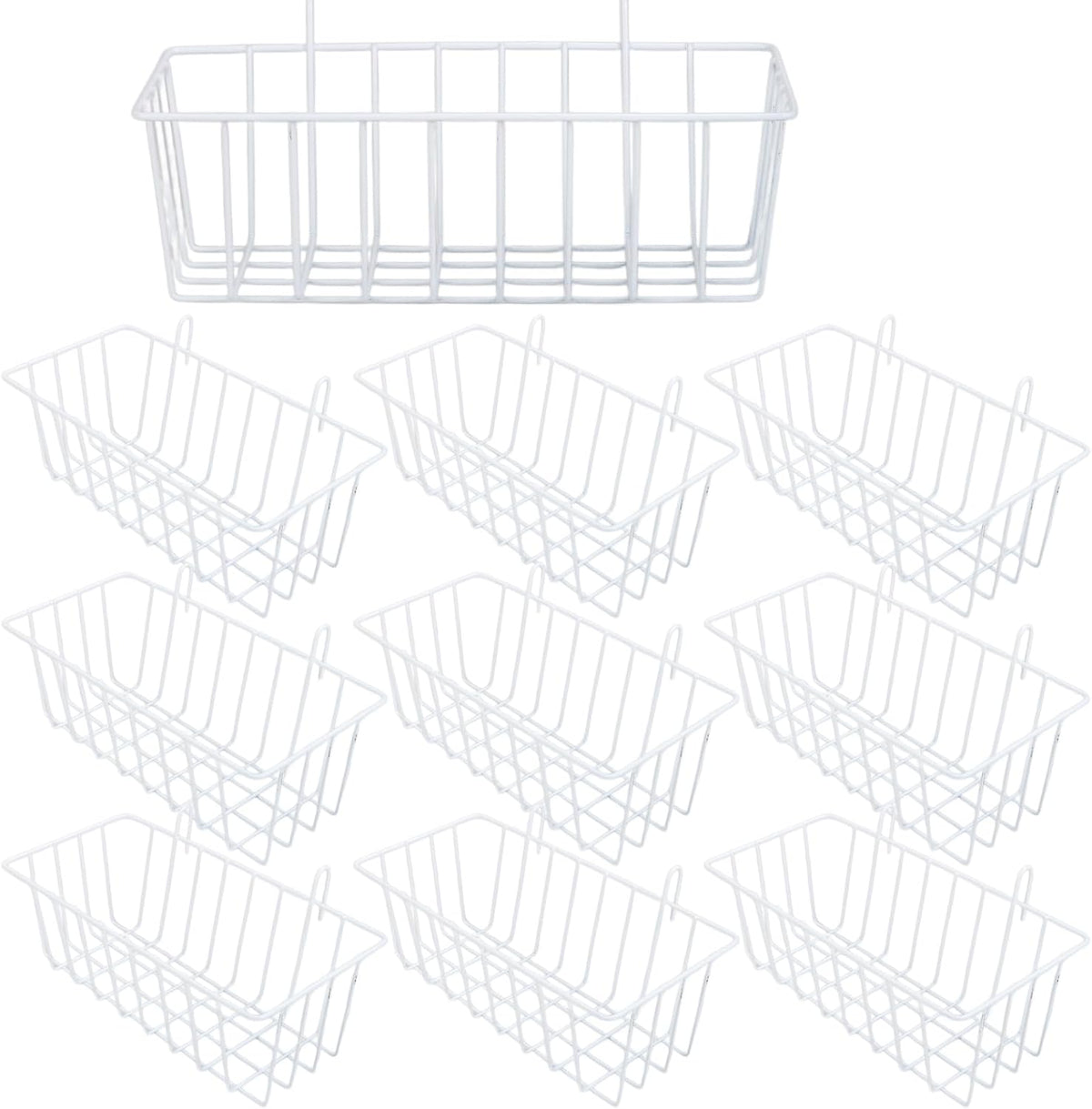 10 Pack Wall Grid Panel Hanging Wire Basket, Metal Wall Storage and Display Basket, Grid Wall Storage Basket for Kitchen, Home Decor Supplies - White (9x3.9x3in)