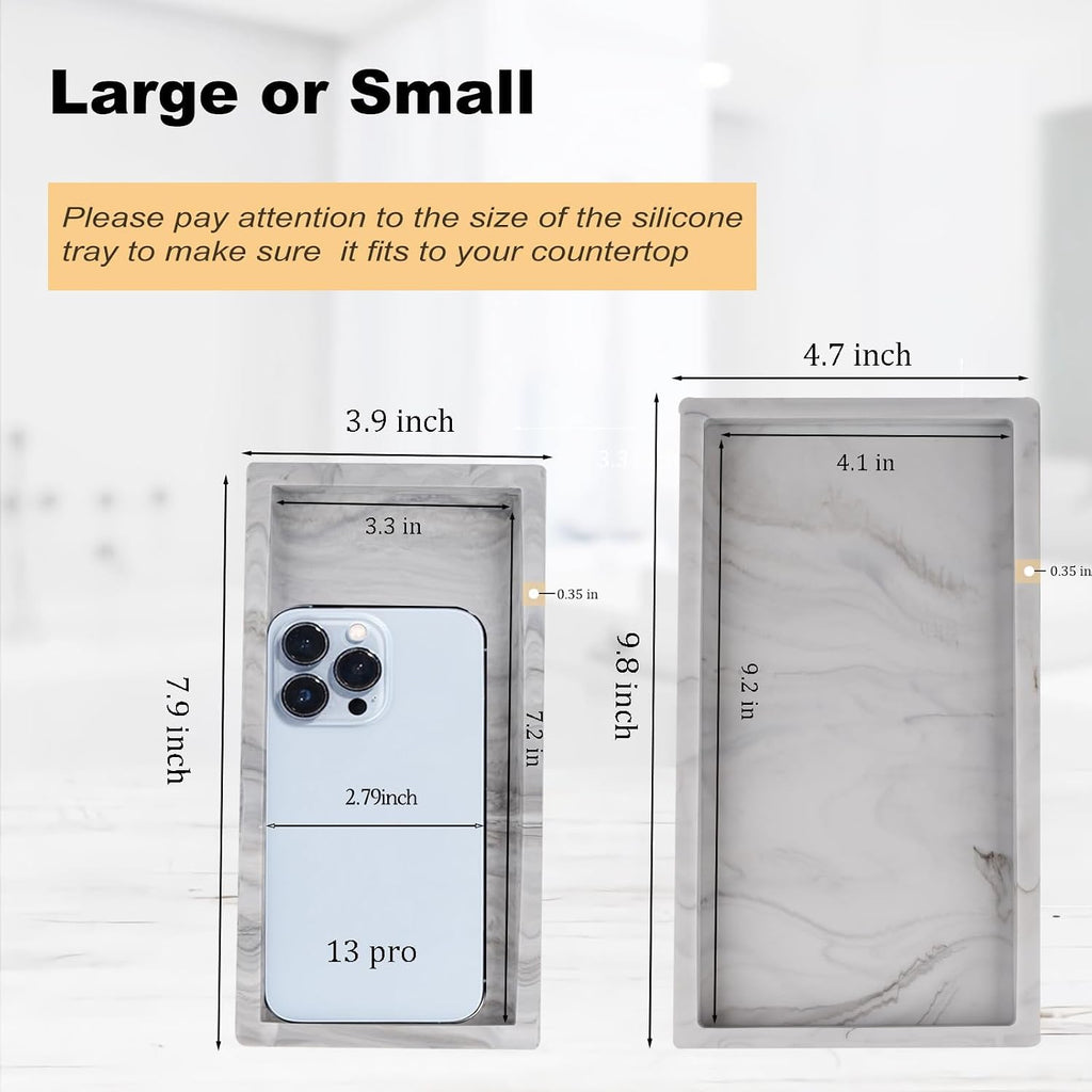 Silicone Bathroom Vanity Tray Dish Soap Holder Sink Organizer, Marble Grey