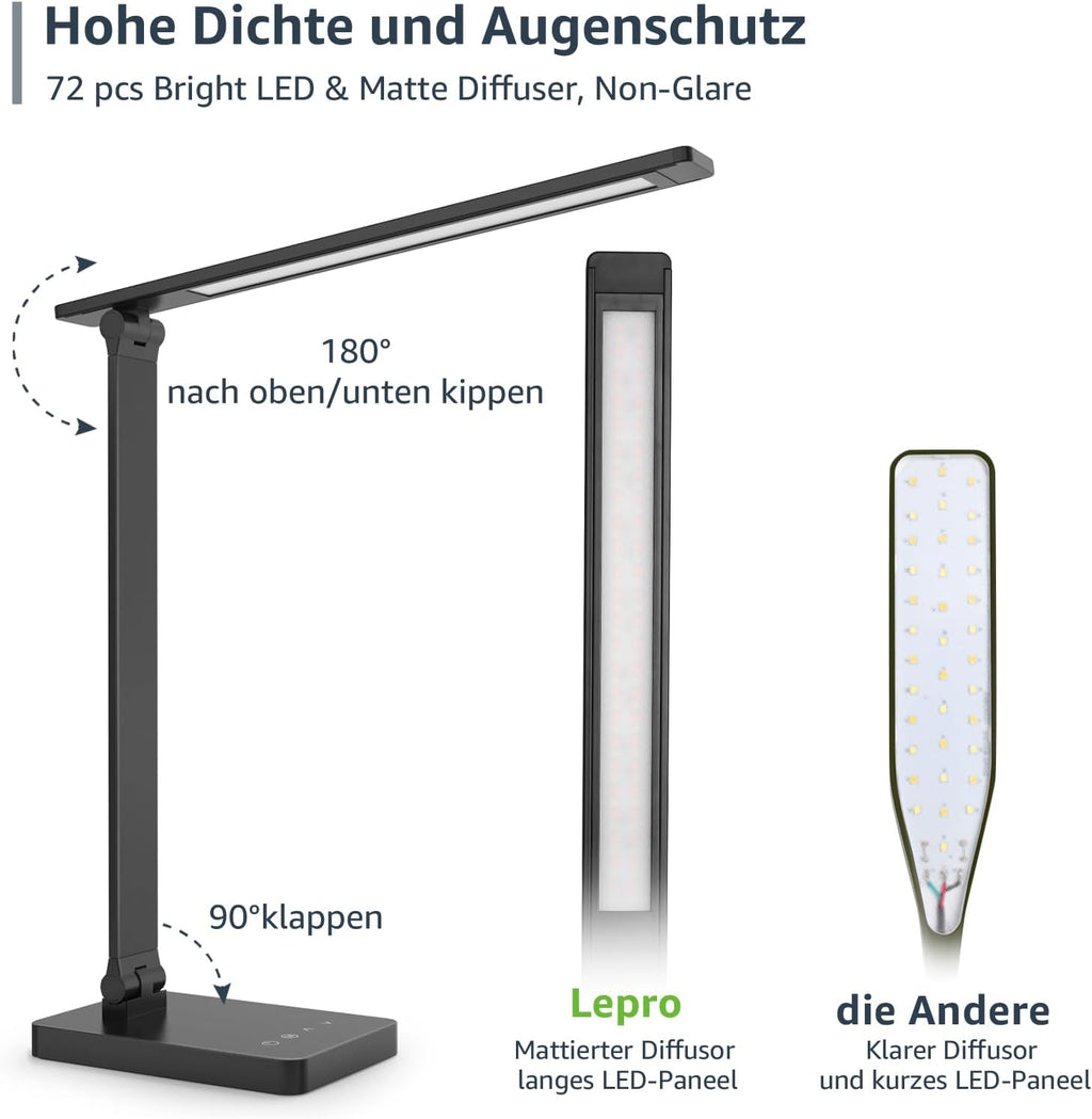 Lepro LED Desk Lamp for Home Office, 9.5W 750LM Touch Desk Light, Black