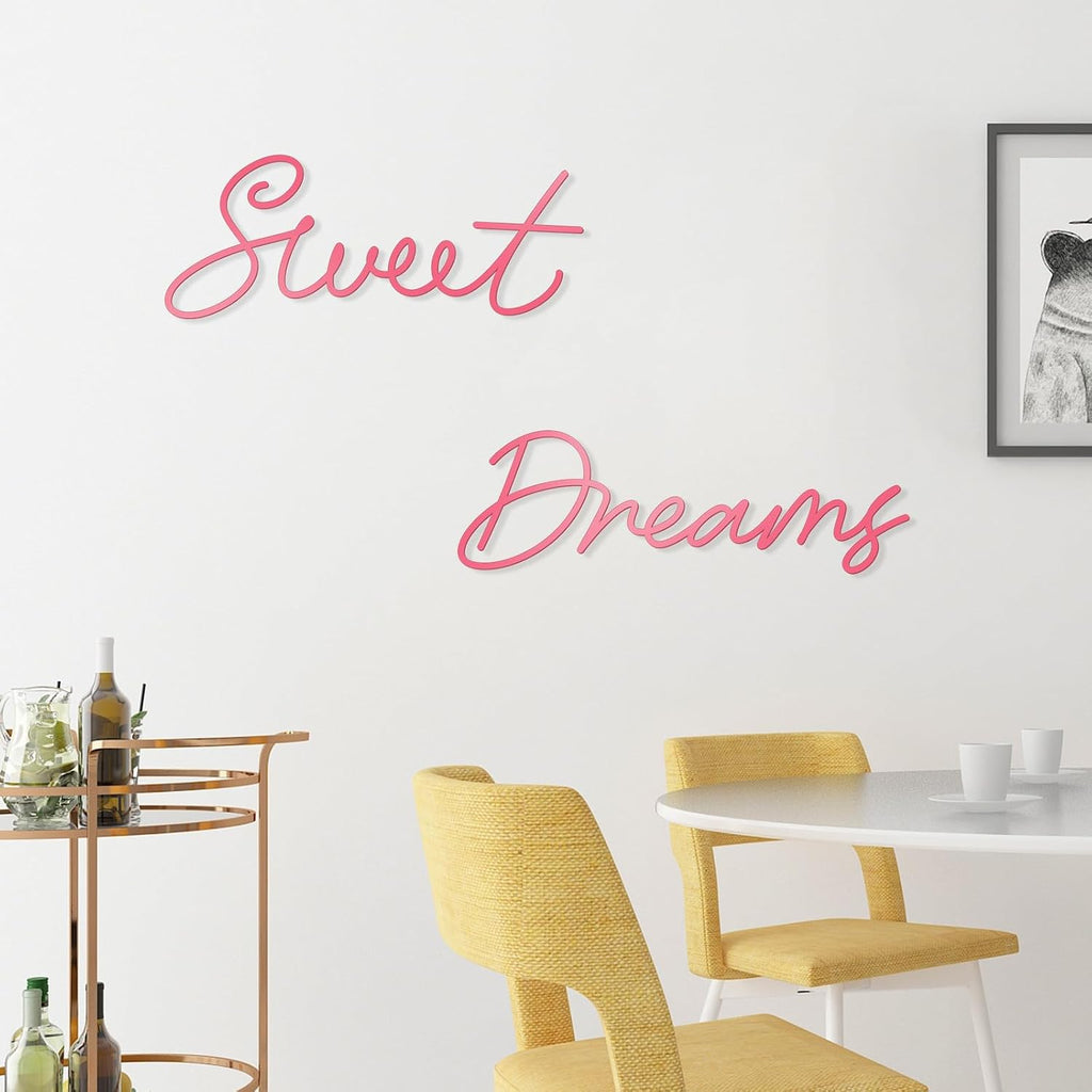 Zzbakress Sweet Dreams Metal Bedroom Wall Decor, Pink,Farmhouse