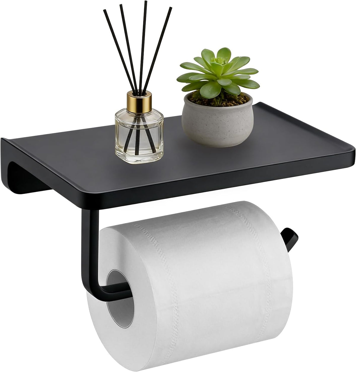 TRUSTMI Toilet Paper Holder with Shelf & Phone Stand, Matte Black