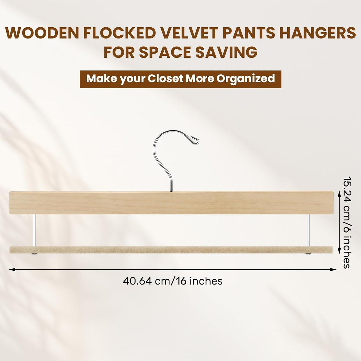 Chunful 10 Pack Wooden Velvet Pants Hangers,Beige