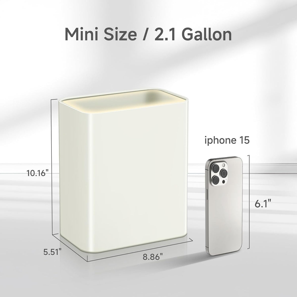 TIPGO Small Bathroom Trash Can, 2.1 Gallons, Under Sink Wastebasket, Cream