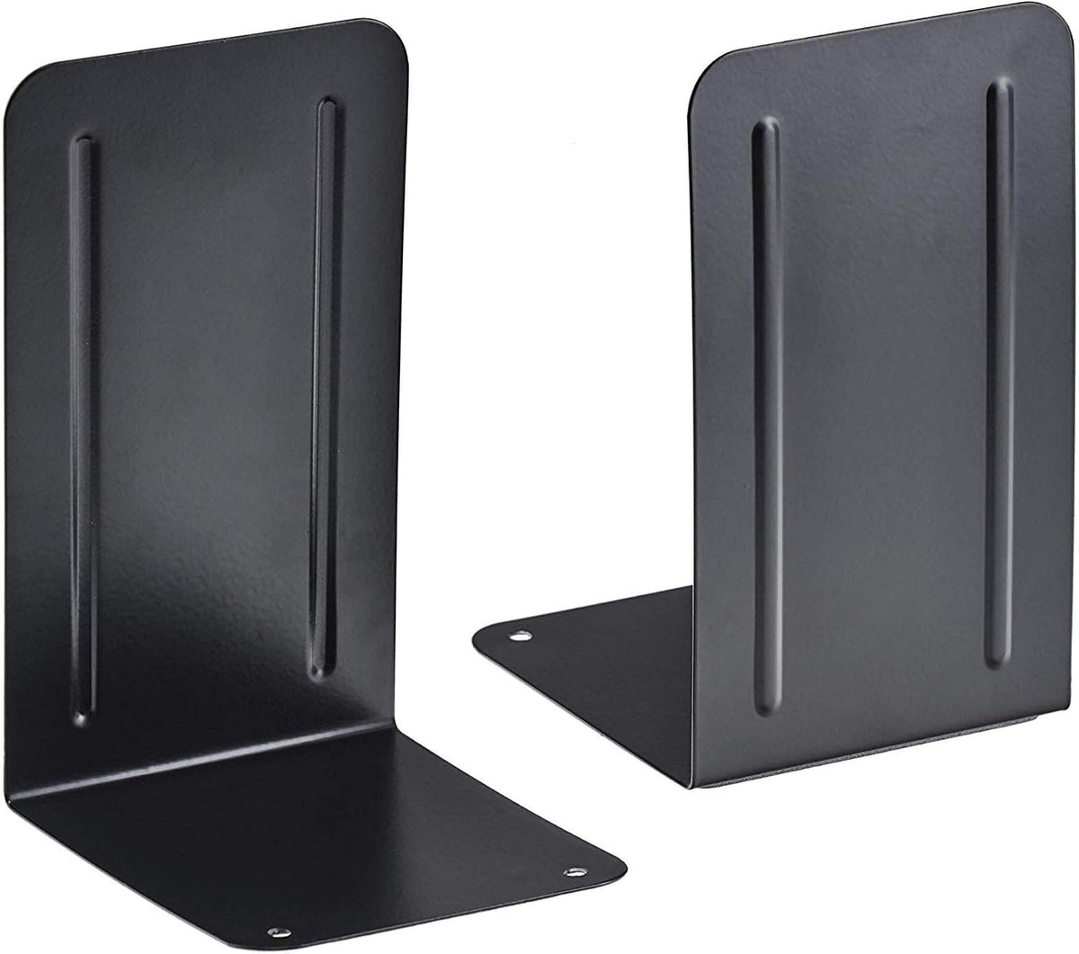 Acrimet Bookends for Shelves, Non-Skid Book Holder, Heavy Duty Book Stopper, Steel Metal Book Ends Storage for Home, Library, 6 7/8" H x 4" W x 4 1/2" D (Black) (1 Pair / 2 Pieces)