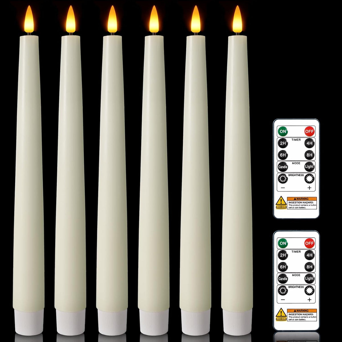 Homemory 9.6 Inches Waxy Flameless Taper Candles with Remote Timer Dimmer, Flickering LED Candlesticks, Battery Operated Window Candle for Christmas Wedding Decor, 6 Pcs Ivory Classic Taper Candles