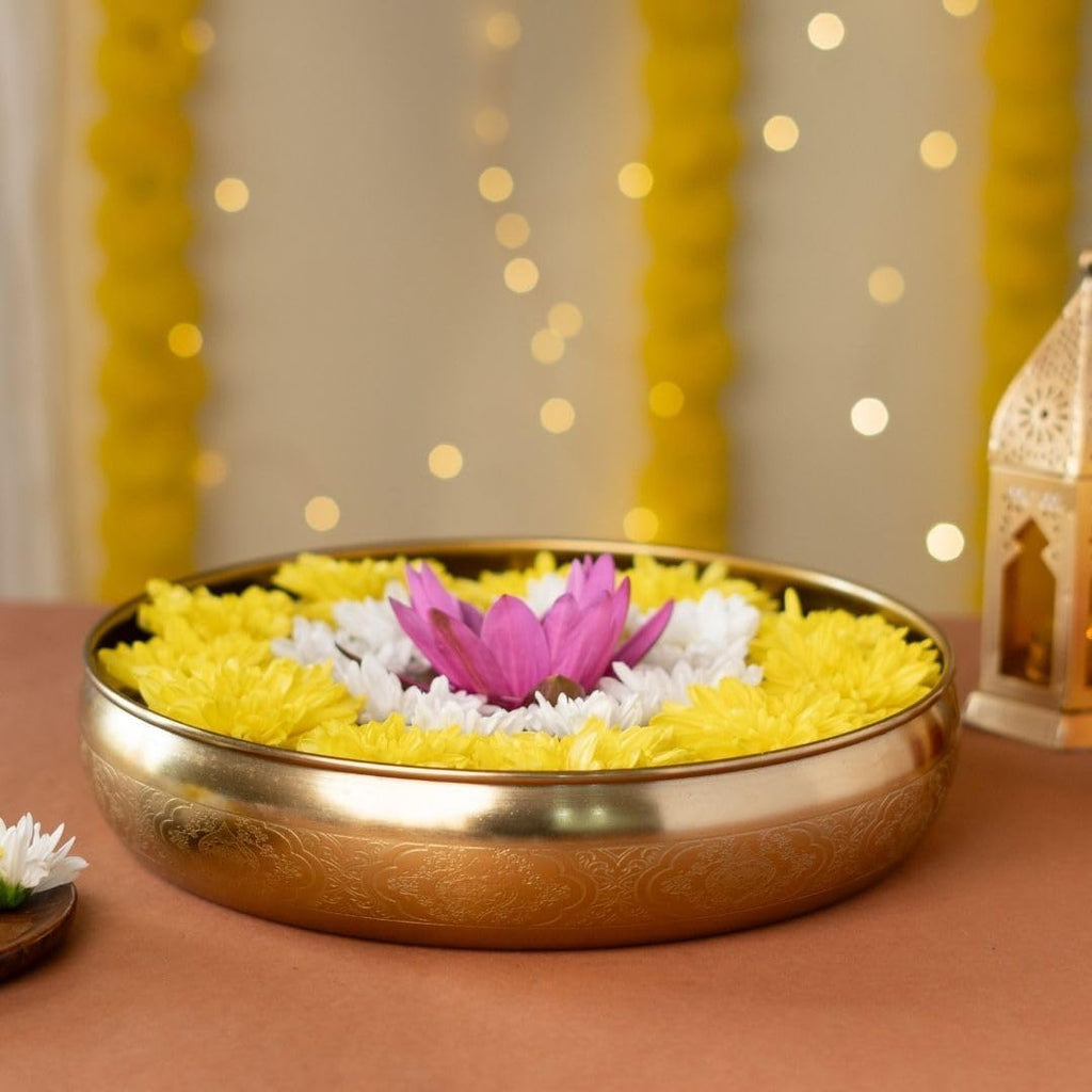 RITUALISTIC Maitri Brass Urli Bowl | Urli for Flower Decorations | Bras Urli Bowl for Home Decoration | Kitchen Décor | Bowl for Decoration | Perfect Return Gift for House Warming Ceremony | 10.5inch