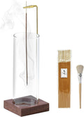 Ceremony Incense Holder, Wooden Incense Burner with Glass Ash Catcher (Transparent Round, One Glass)