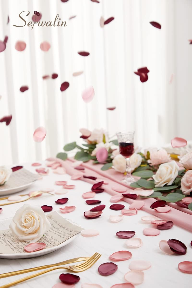 Serwalin 300pcs Silk Rose Petals Burgundy Pink Flower Petals for Wedding