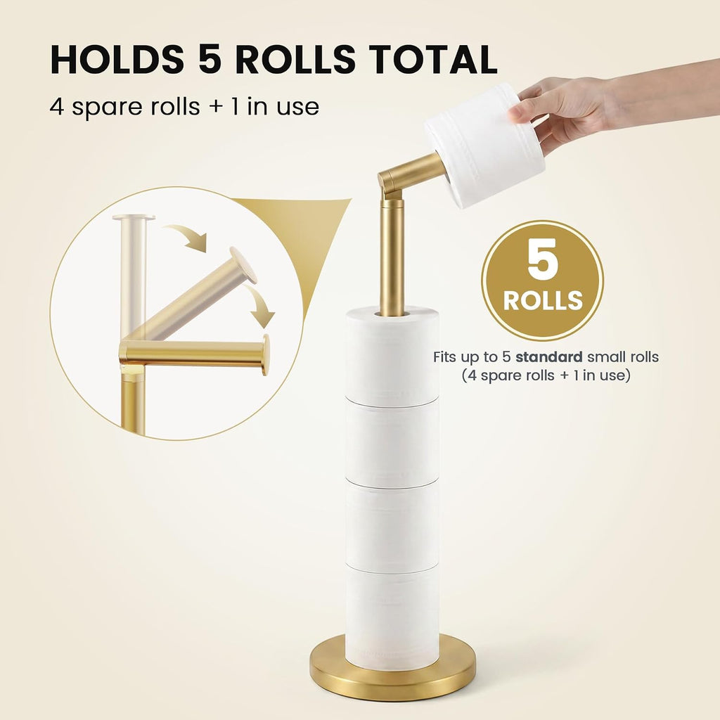Cesun Free Standing Toilet Paper Holder Stand with Weighted Base, Gold