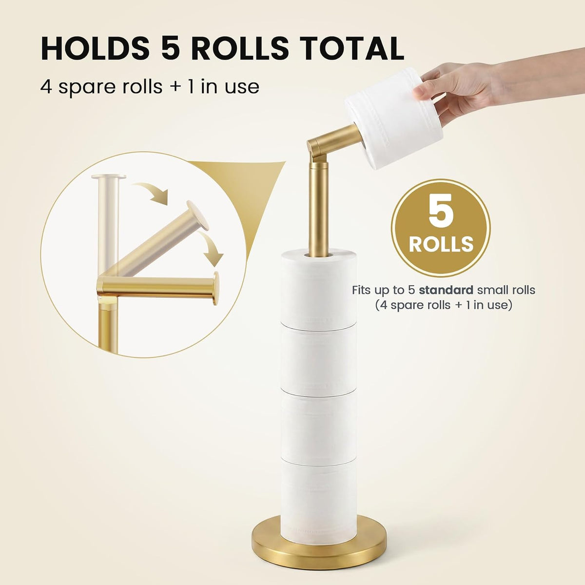 Cesun Free Standing Toilet Paper Holder Stand with Weighted Base, Gold