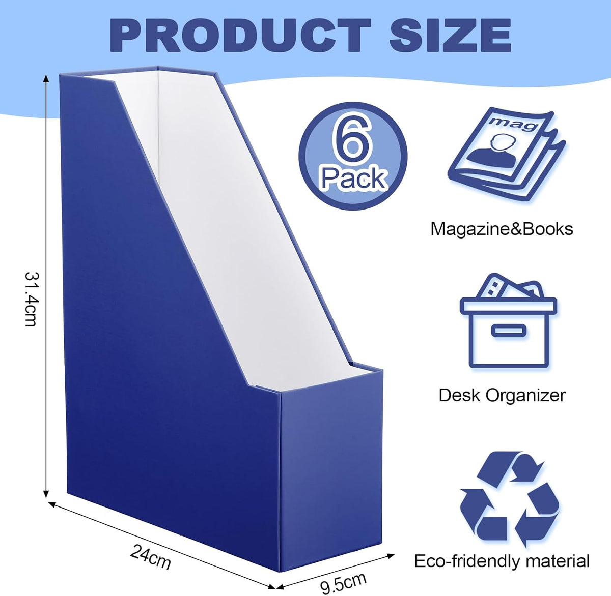 Feifeiya Magazine Holder Set of 6 Cardboard File Holder Desk, Navy Blue