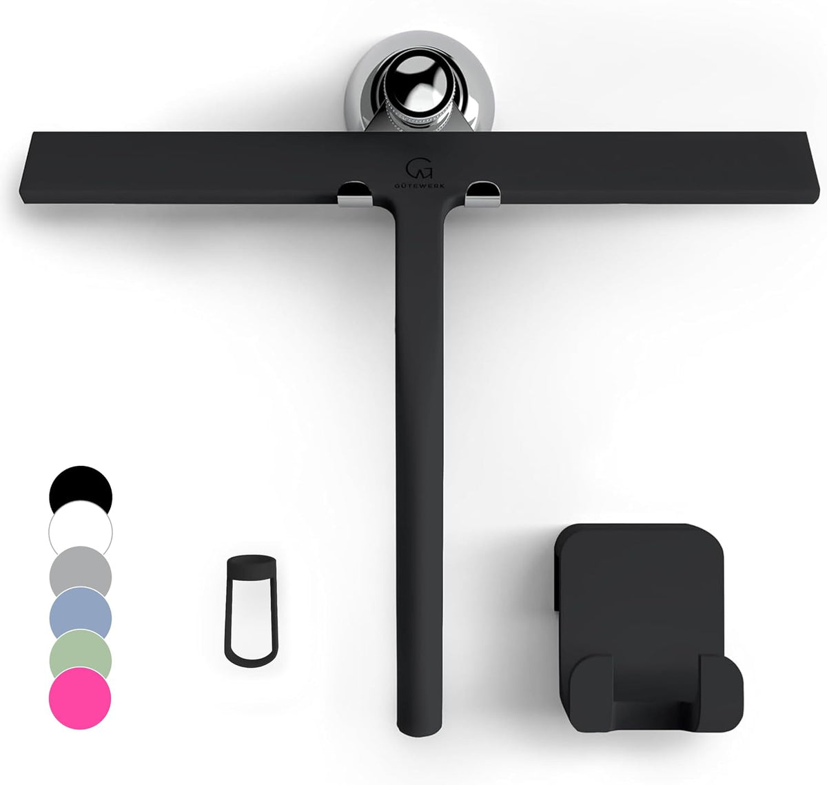 GÜTEWERK Silicone Shower Squeegee with 3-in-1 No-Drill Mount, Black, 11''