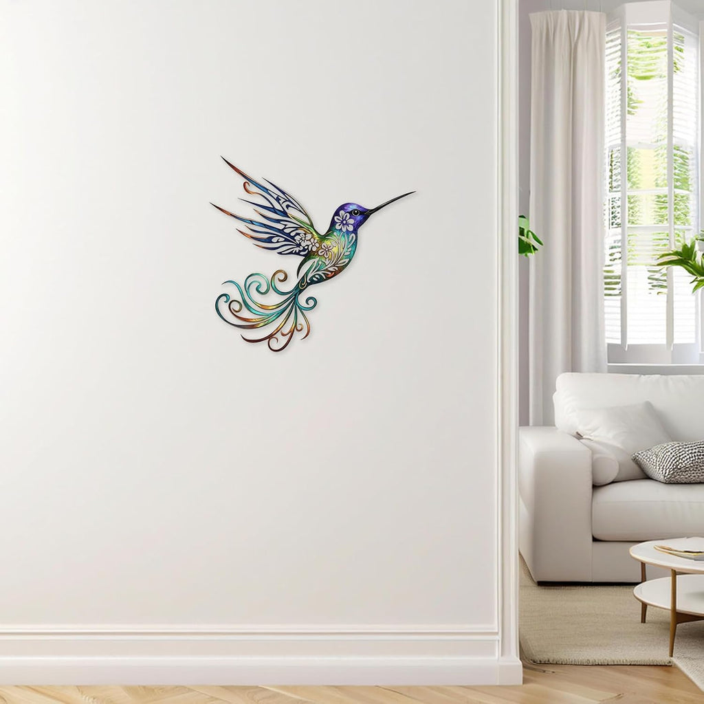 Harikikochuu Metal Hummingbird Wall Decor - Abstract Hummingbird Outdoor Wall Art Metal Bird Wall Decor for Garden Patio (Colorful, 11.8 x 11in)