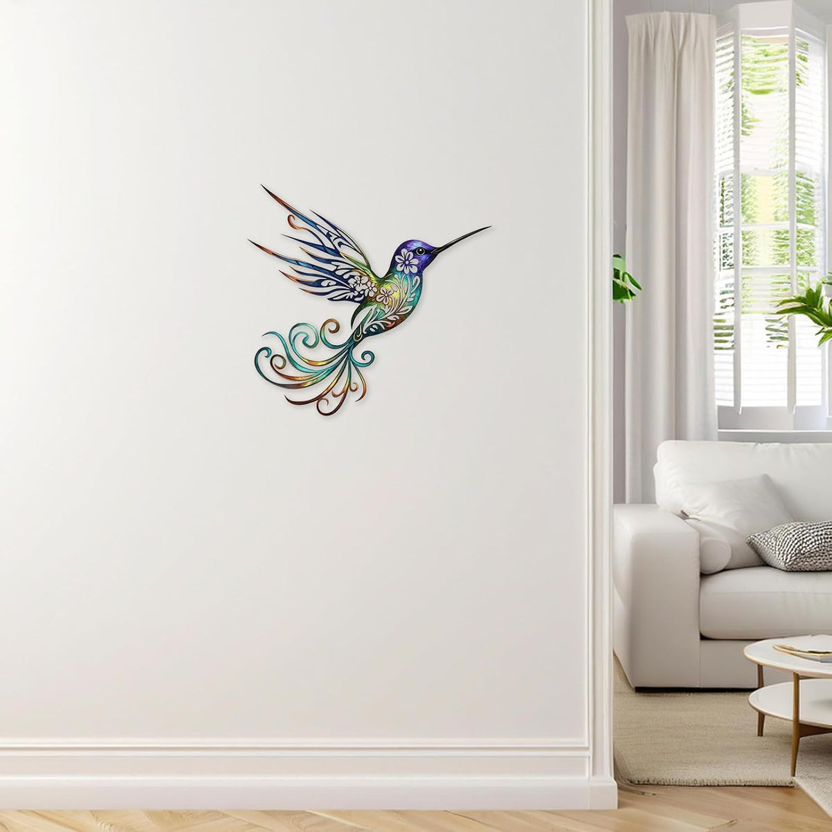 Harikikochuu Metal Hummingbird Wall Decor - Abstract Hummingbird Outdoor Wall Art Metal Bird Wall Decor for Garden Patio (Colorful, 11.8 x 11in)