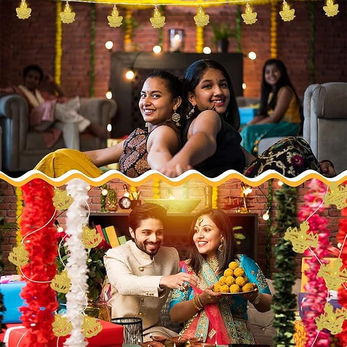9.8ft Lotus Candle Diwali String Lights, 20 LED Multi-Color Fairy Diya Curtain Lights, Window String Lights, Wedding, Party, Indoor Outdoor Bedroom Decoration(Colorful Flame)