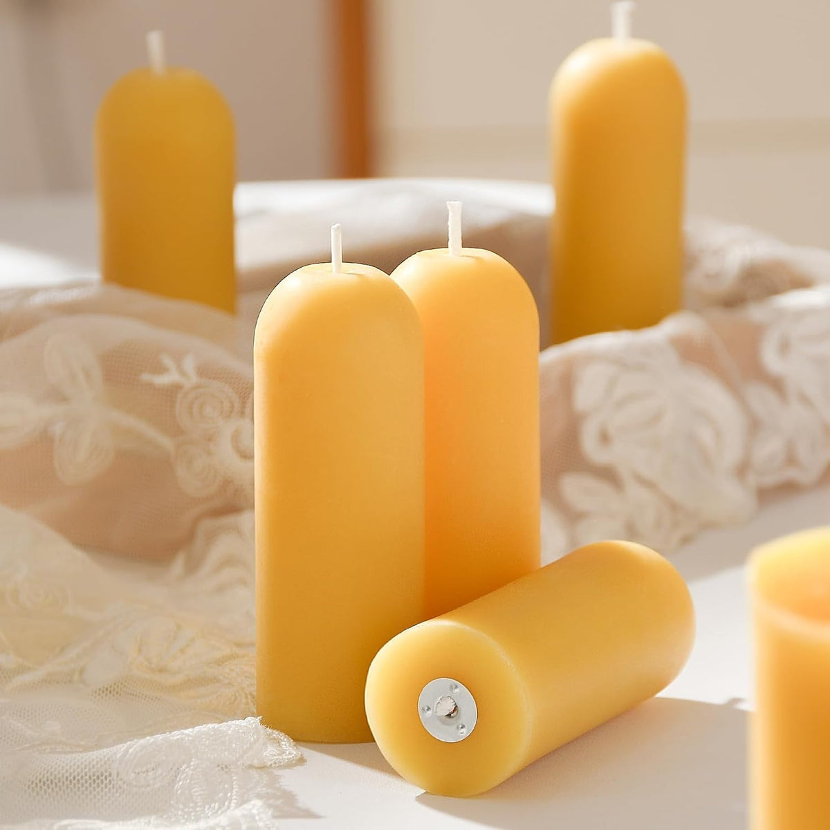 4PCS 3.5"x1.3" Handmade Pure Beeswax Small Pillar Candles, Natural