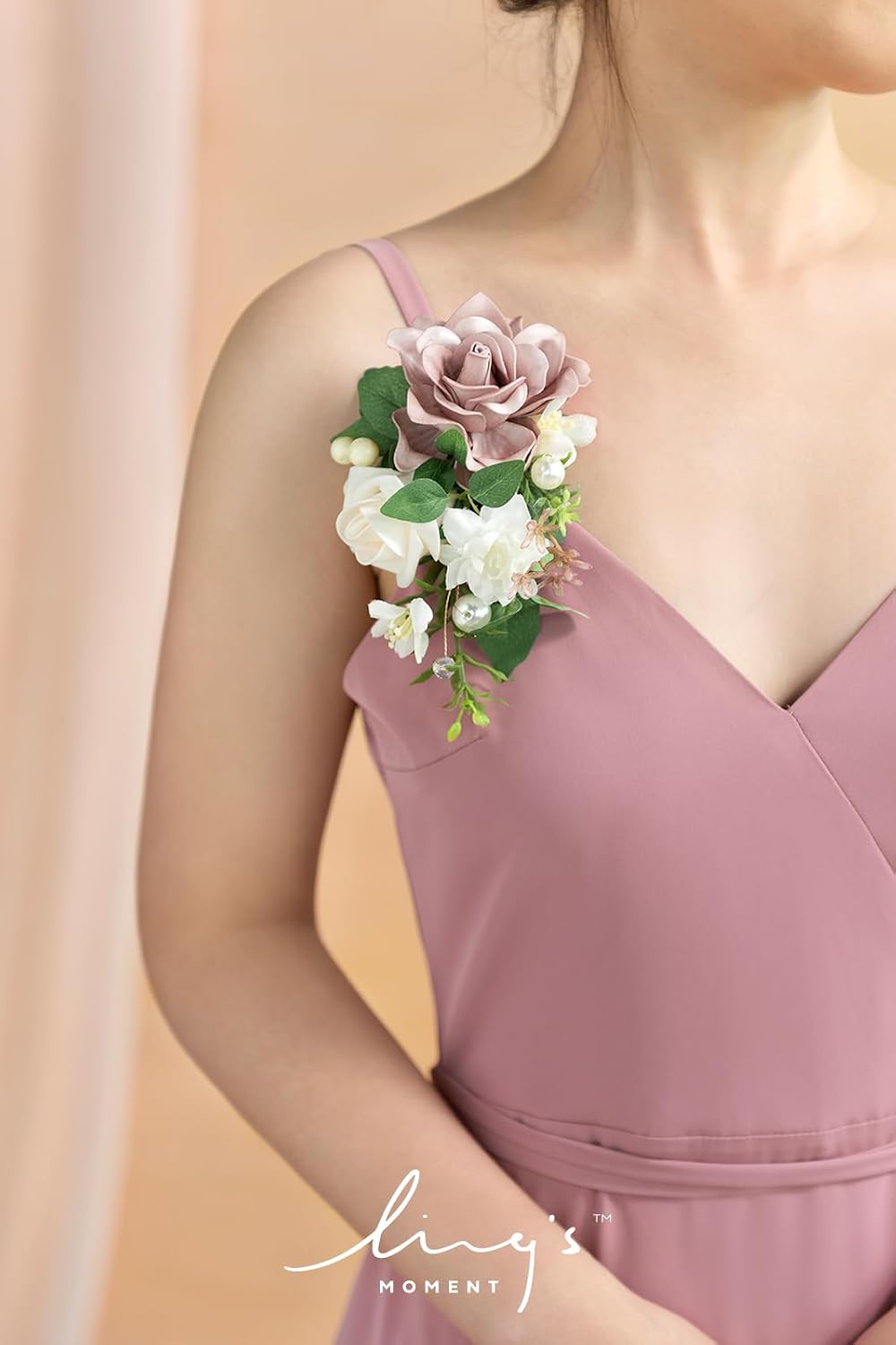 Ling's moment 2pcs Prom Wrist/Shoulder Corsage, Dusty Rose & Cream