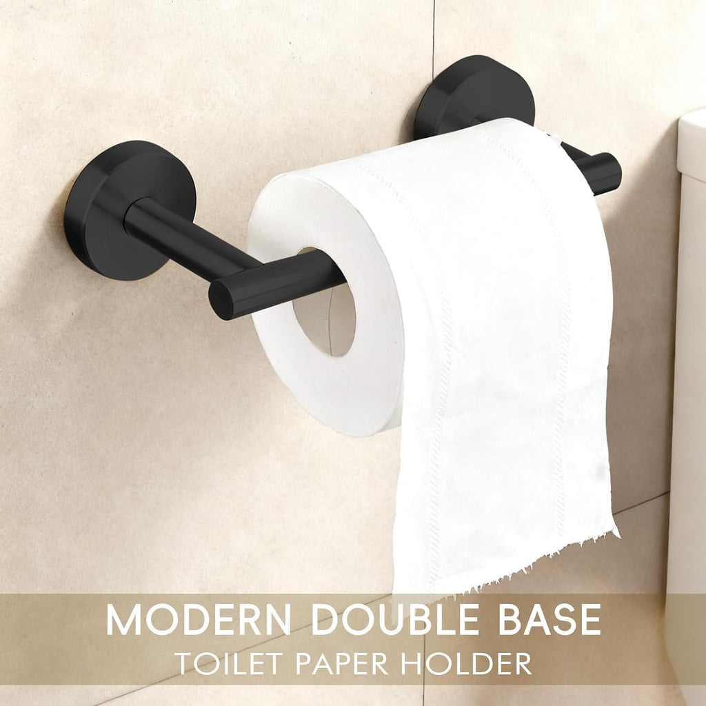 Toilet Paper Holder, NEWRAIN Double Post Pivoting Bathroom Toilet Paper Roll Holder, Stainless Steel Wall Mounted RV Tissue Roll Holder, Matte Black Commercial Farmhouse Toilet Paper Dispenser