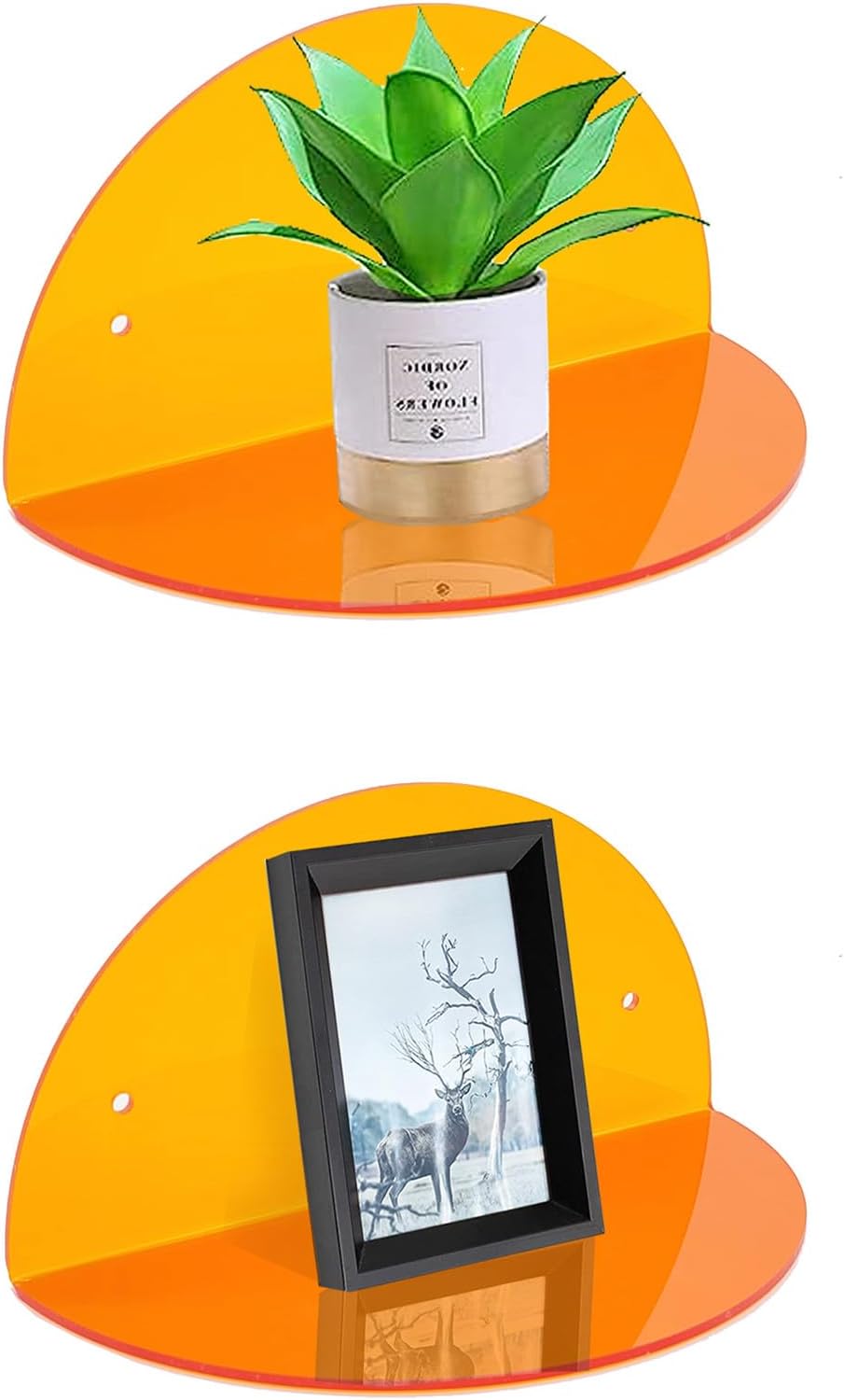 ROYALITA 2-Pack Small Acrylic Shelves Room Decor Floating Shelves, Orange