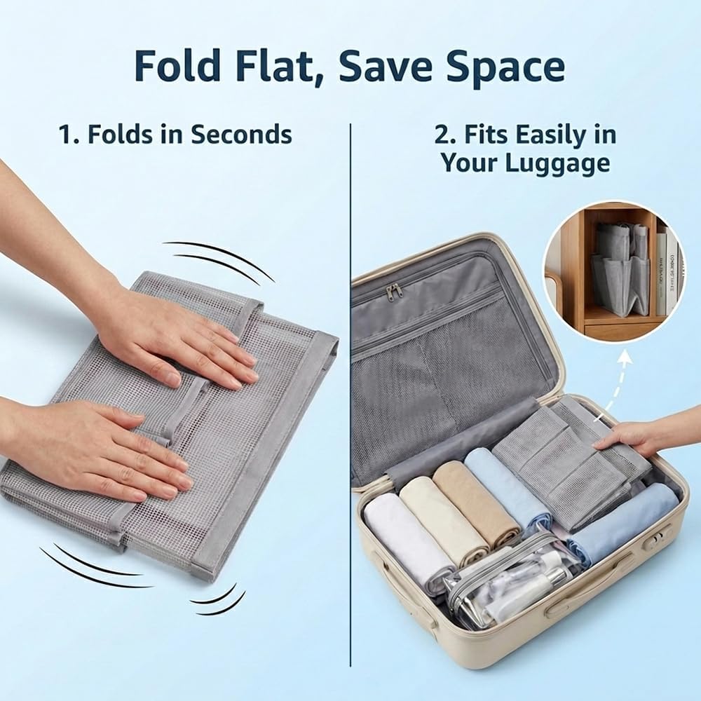 Mesh Shower Caddy Portable for College Dorm Room Essentials, Large Foldable Camp Travel Shower Bag with 9 Pockets, Quick Dry Bathroom Toiletry Tote Bag for Beach Swimming Gym Women Men (Grey)