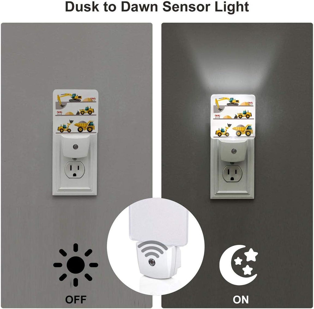 Set of 2 Led Night Lights Toy Cartoon Machinery Excavator Truck Auto Dusk-to-Dawn Sensor Night Lamp Plug-in Home Decorative for Adult