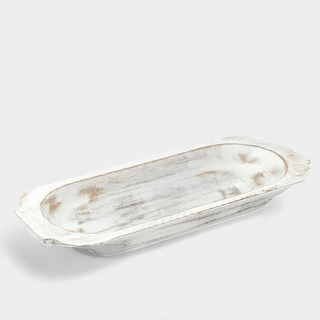 Mie Creations 16'' Large Wooden Dough Bowl for Decor, Shabby Chic White