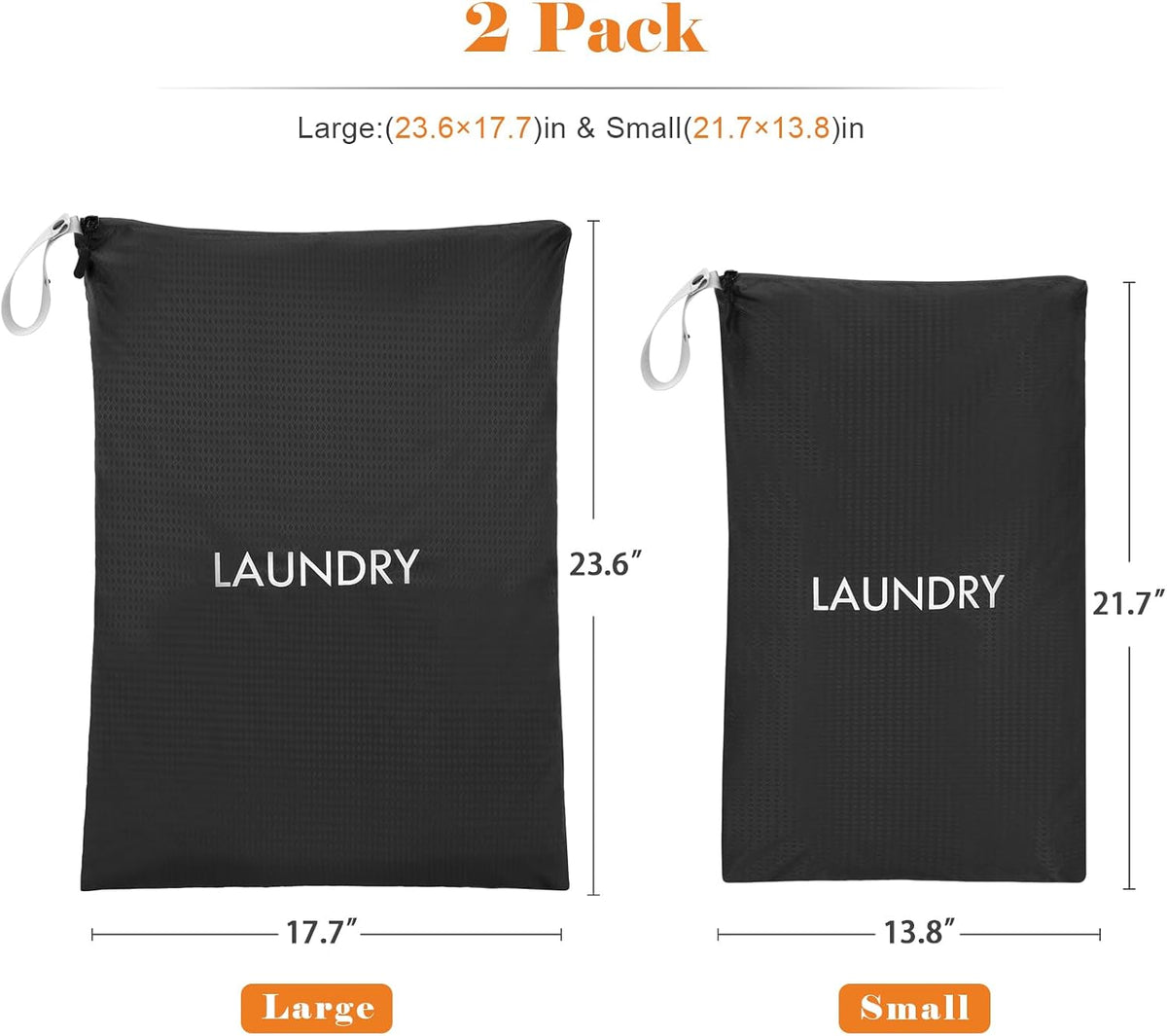 WiseBoy 2-Pack Travel Laundry Bags, Washable Wet Dry Bags for Gym, Black
