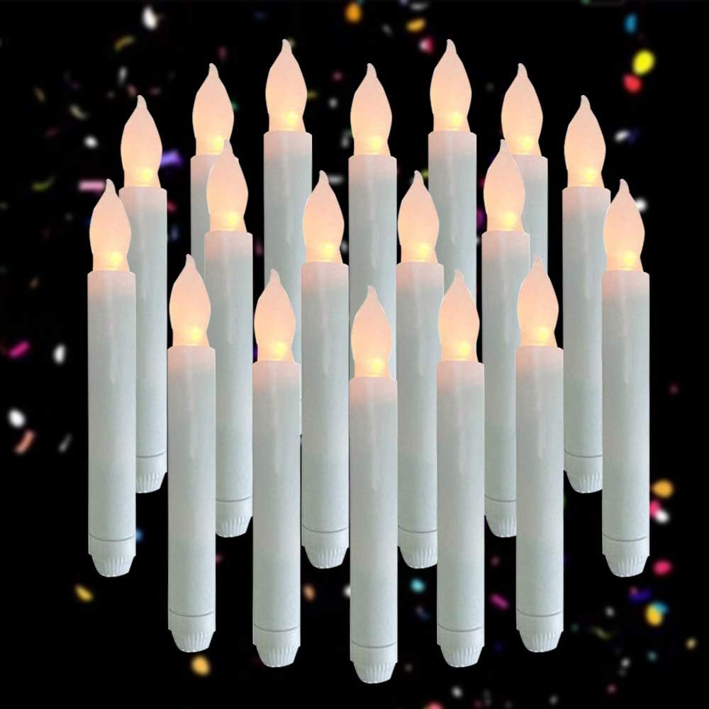 Set of 24 Warm White Battery Operated Taper Candles Wax Dipped LED Flicker Amber Realistic Long Taper Candles for Birthday Wedding Party Décor Long Lasting -Batteries Not Included
