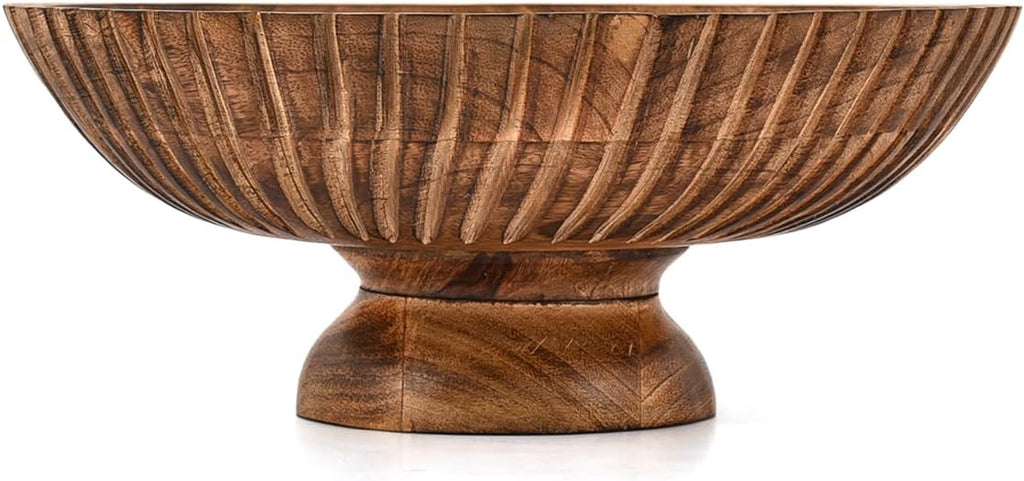 Kimona Fruit Bowl Mango Wood Round Rustic Wooden Stand for Fruits, Vegetables & Home Decor (12" x 12" x 4.75")