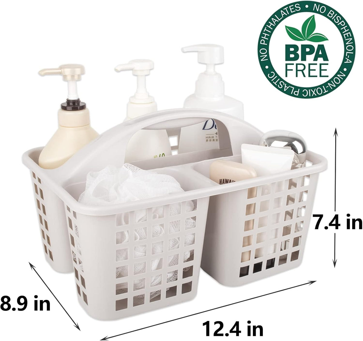 Portable Shower Caddy Basket Plastic Storage Basket with Divided Light Grey