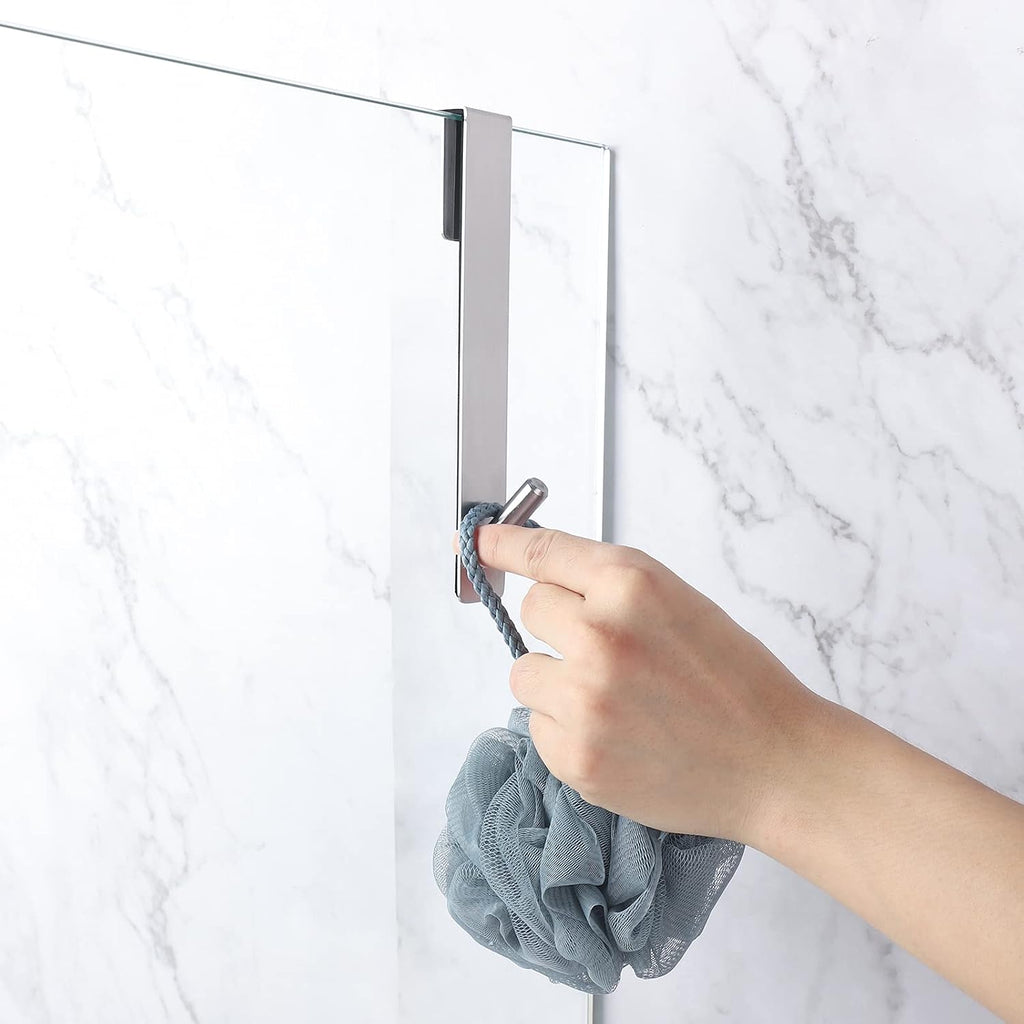 Simtive Extended Shower Door Hooks (7-Inch), Towel Hooks for Bathroom Frameless Glass Door, 2-Pack, Silver