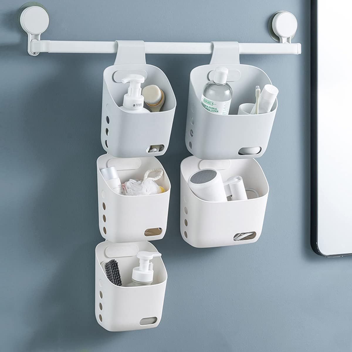 3 Pcs Hanging Shower Basket Caddy, Portable Walll Storage Organizer with Hooks for Bathroom Kithcen Dorm College,Large Grey