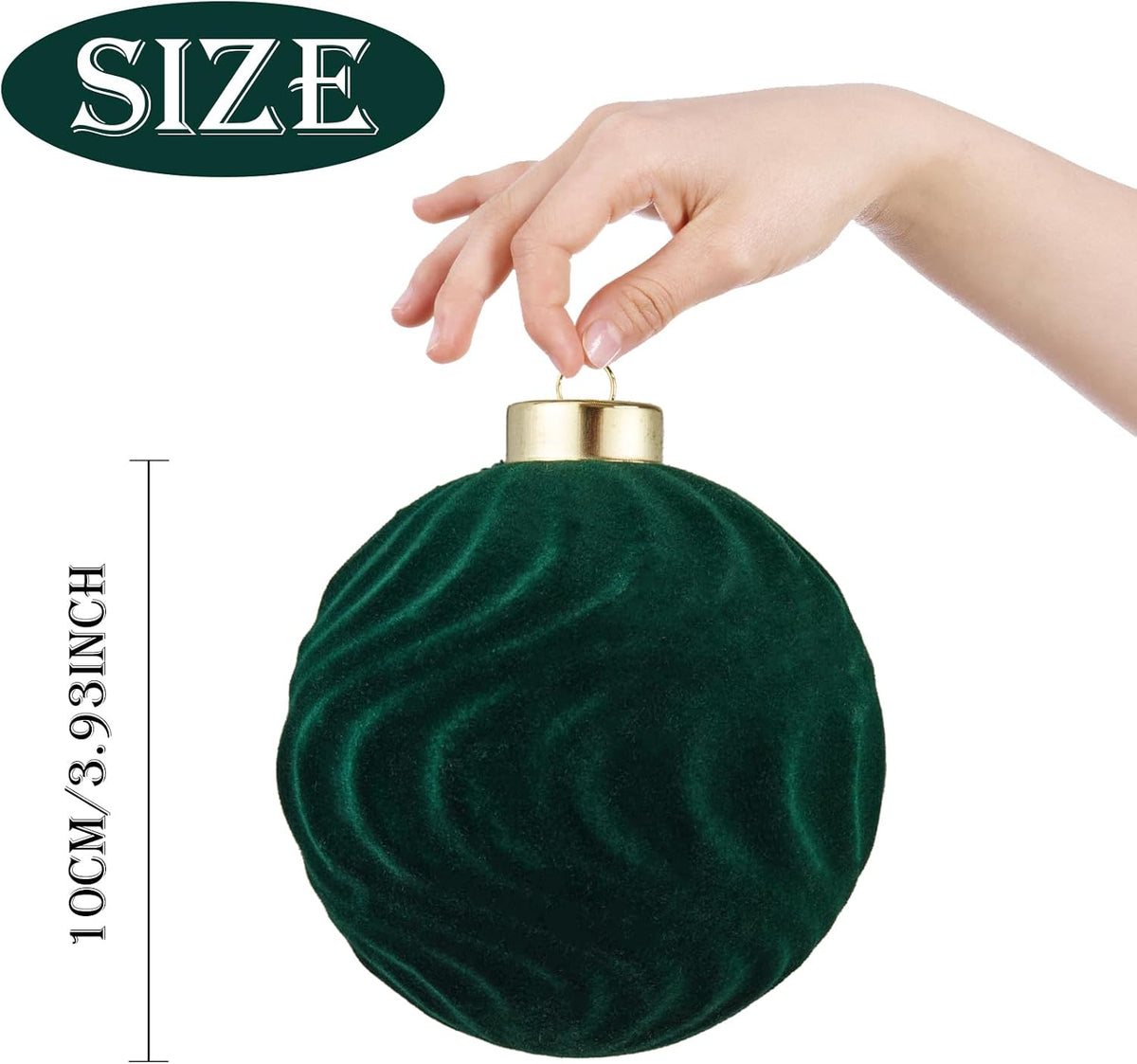 Large Velvet Christmas Ball Ornaments - 4 Inch Flocked Christmas Balls Shatterproof Decorative Hanging Ornaments Set for Xmas Tree Holiday Wedding Party Decor (Dark Green, 4pcs)